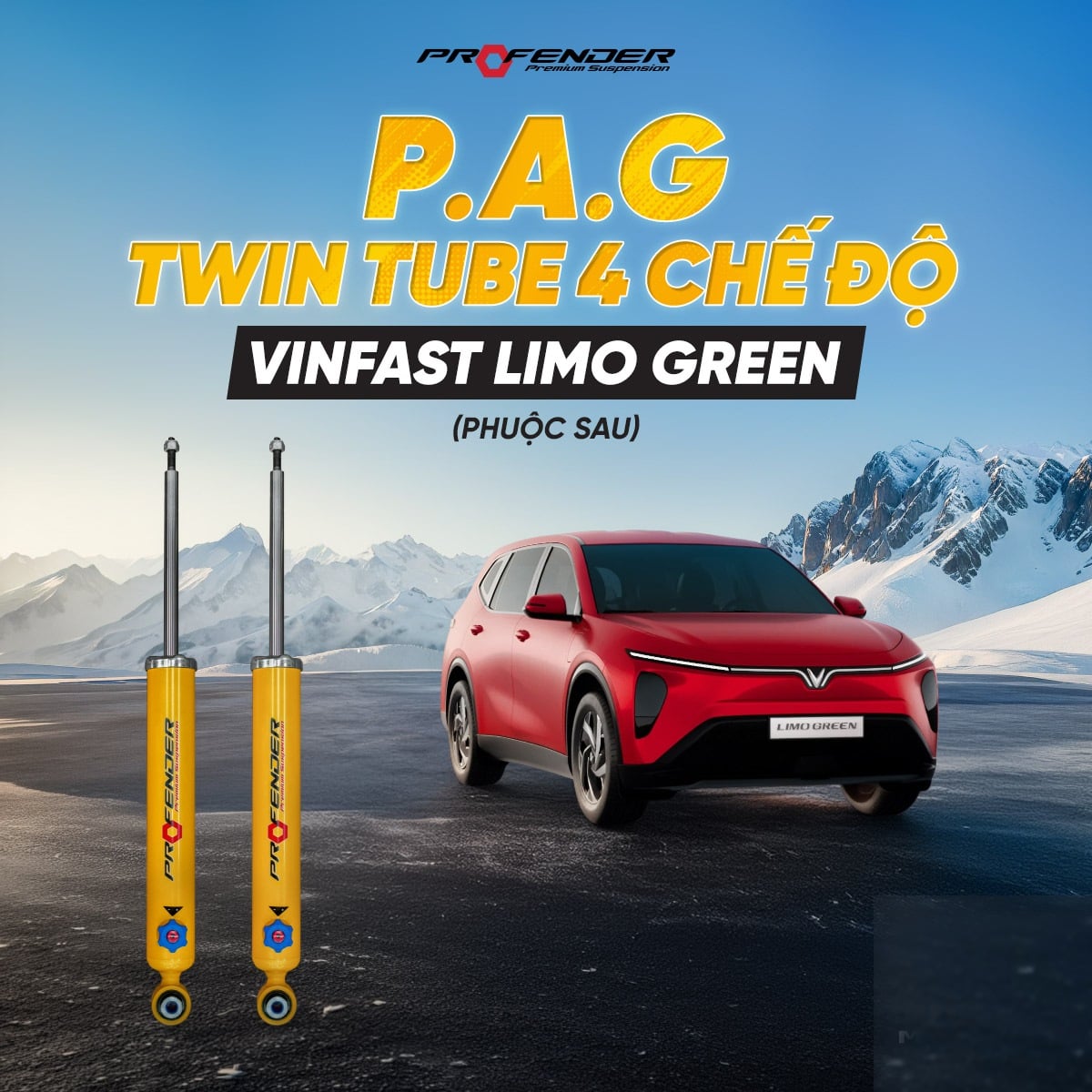Giảm xóc Profender PAG 4 Chế Độ chính hãng Thái Lan cho VinFast Limo Green