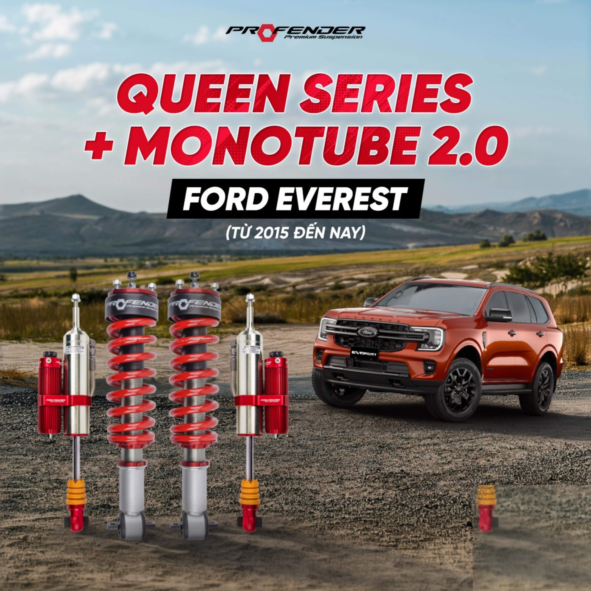 Giảm Xóc Ô Tô Ford Everest 2015+ Profender Queen + Monotube 2.0