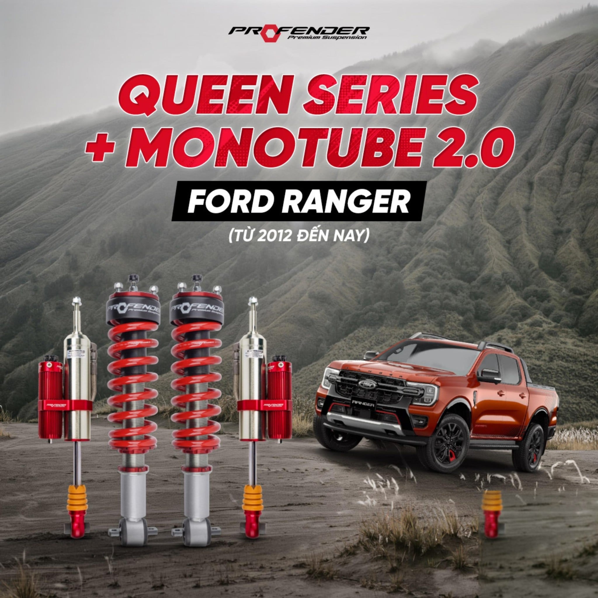 Giảm Xóc Ô Tô Ford Ranger 2012+ Profender Queen + Monotube 2.0