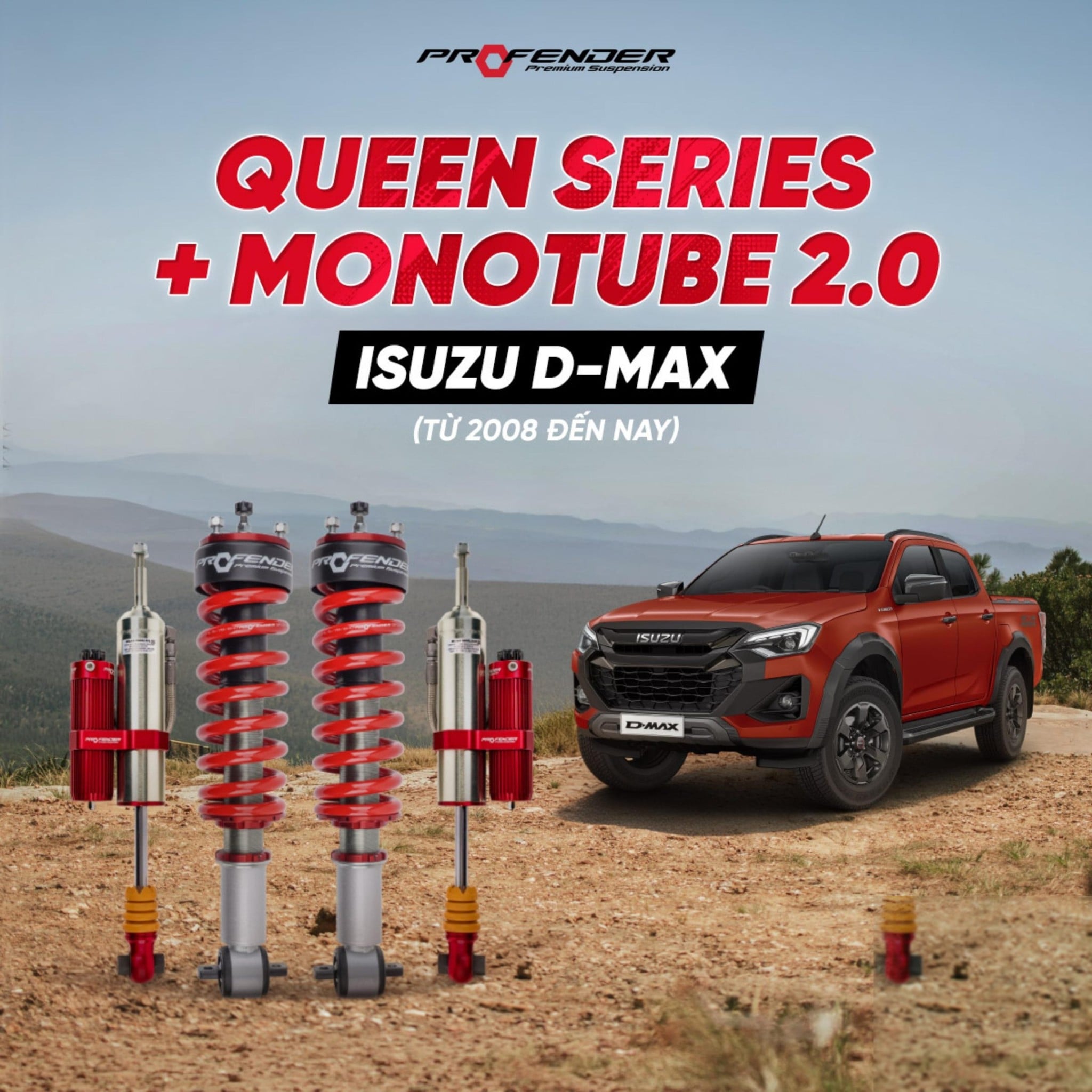 Giảm Xóc Ô Tô Isuzu D-Max 2012+ Profender Queen + Monotube 2.0