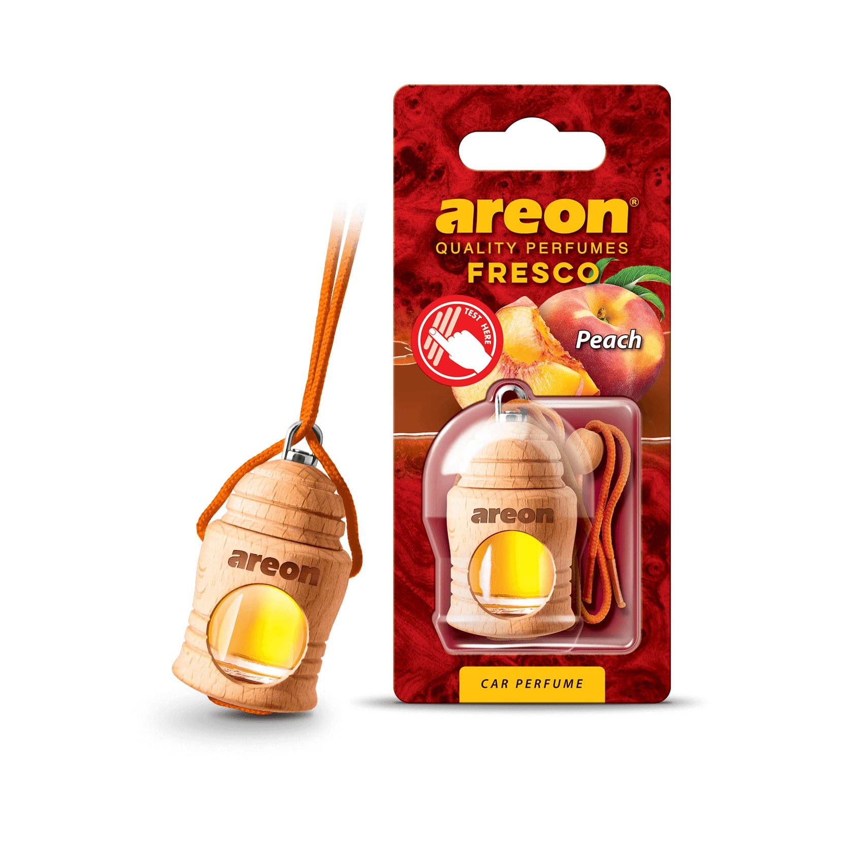 Vỏ hộp Areon Fresco Peach vuông, nền trắng, chuẩn ảnh sản phẩm
