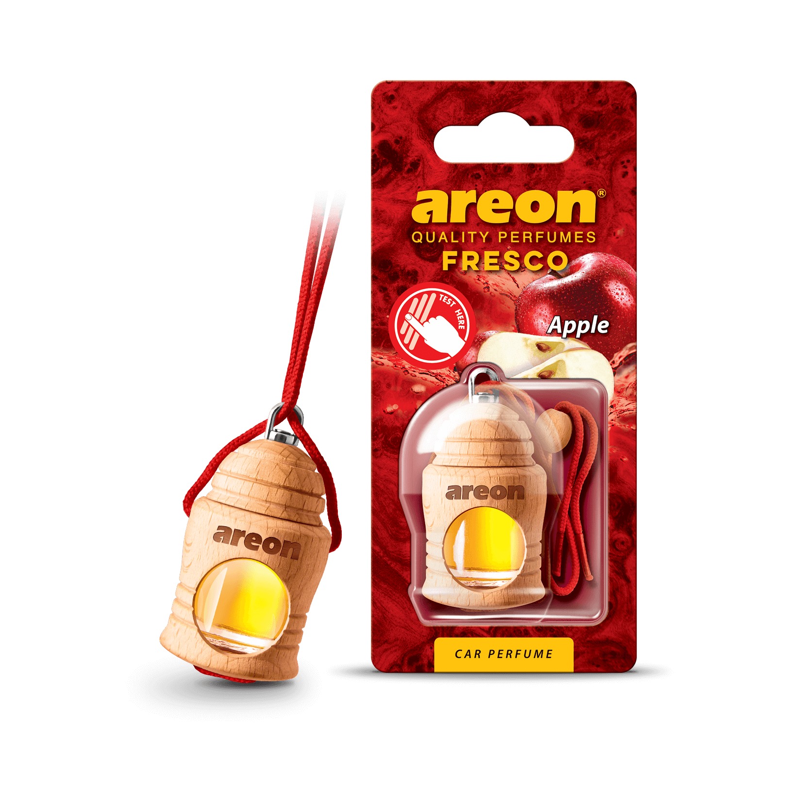 Vỏ hộp Areon Fresco Apple vuông, nền trắng, chuẩn ảnh sản phẩm