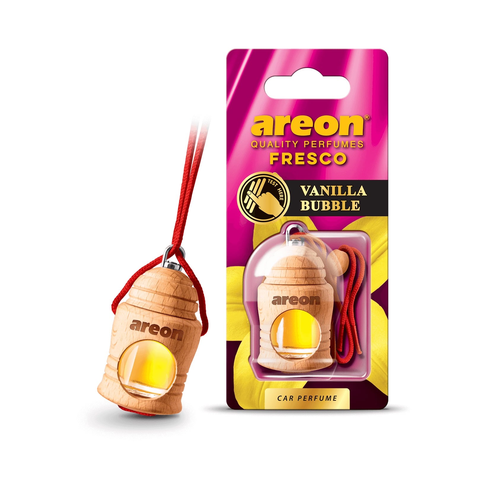 Vỏ hộp Areon Fresco Vanila Bubble vuông, nền trắng, chuẩn ảnh sản phẩm