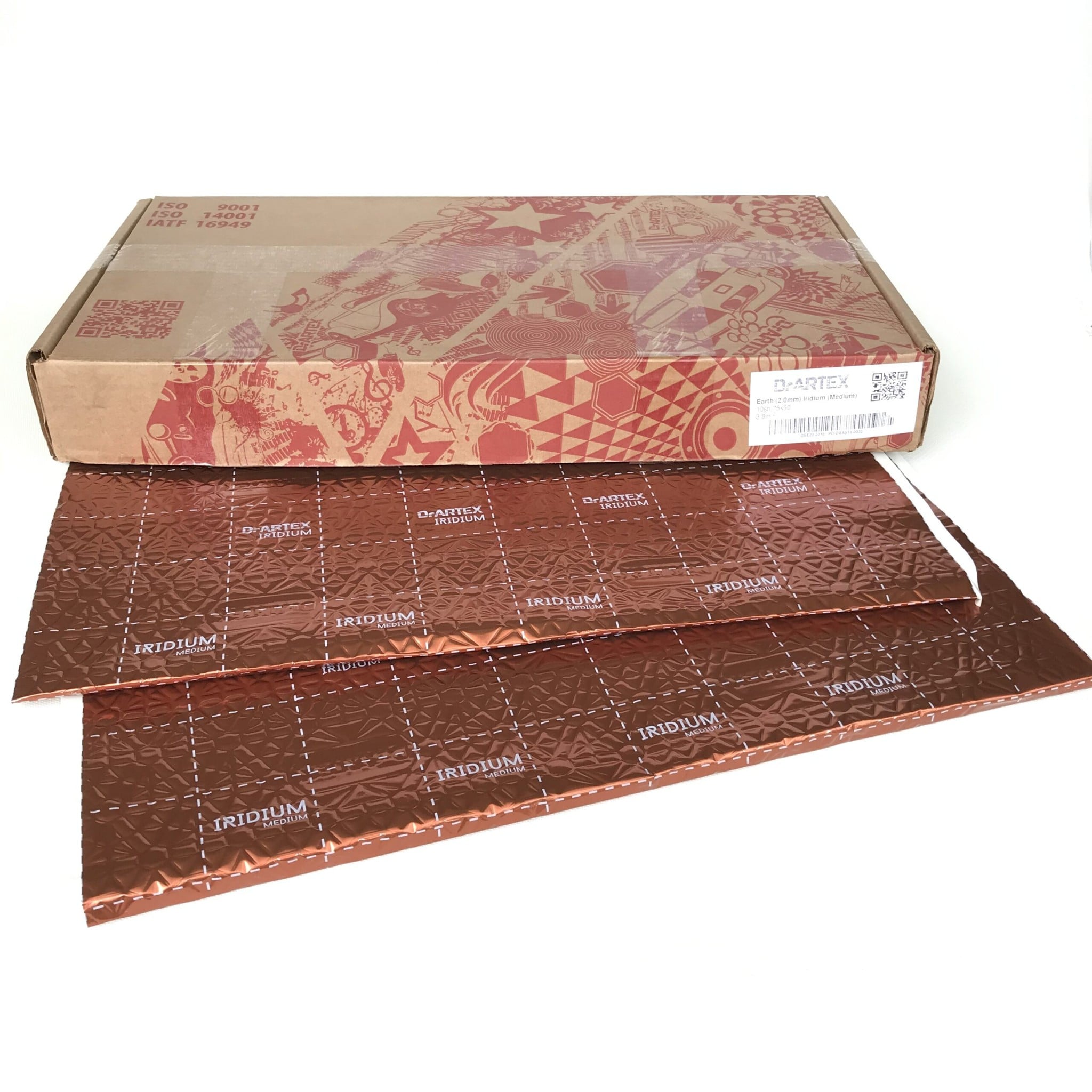 Hộp Dr Artex Iridium bản 2018 và tấm giảm chấn mặt đồng in chữ Iridium có lưới ô vuông