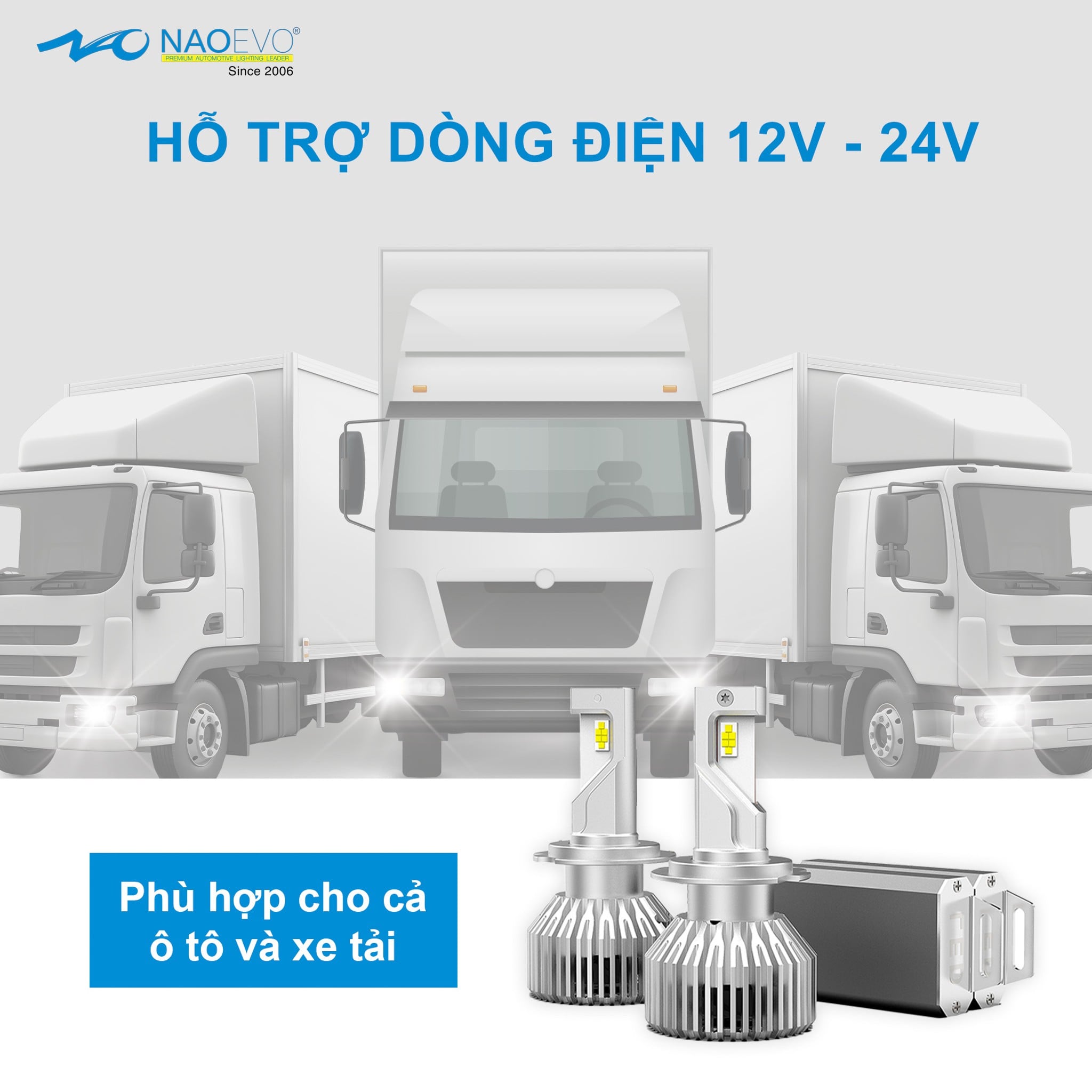 Bóng LED NAOEVO S6 Pro chạy được điện 12V và 24V cho ô tô và xe tải