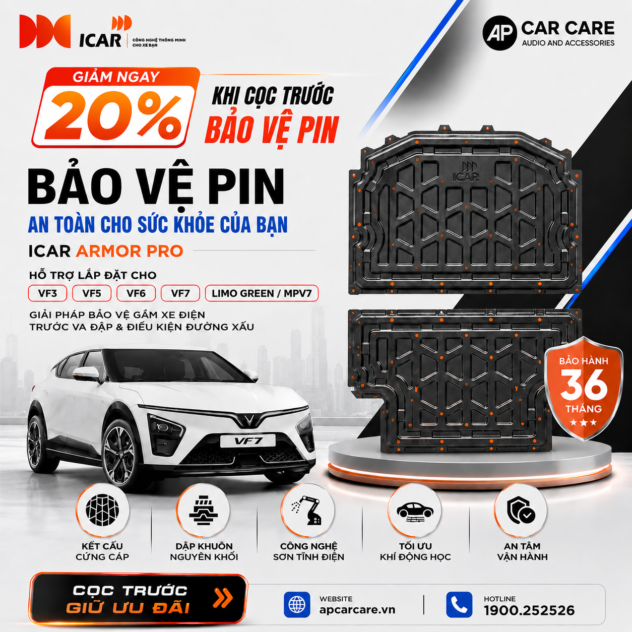 GIẢM NGAY 20% khi cọc trước Tấm bảo vệ pin Icar
