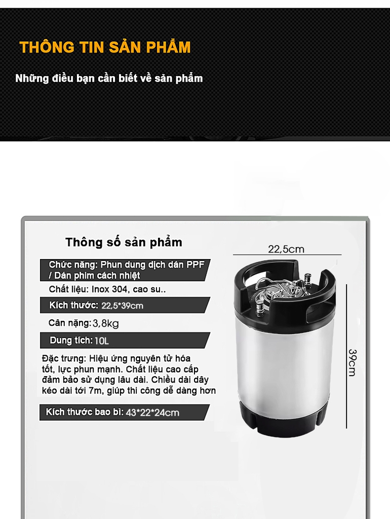 Bình tích áp suất cao xịt dung dịch dán PPF/Wrap/Film