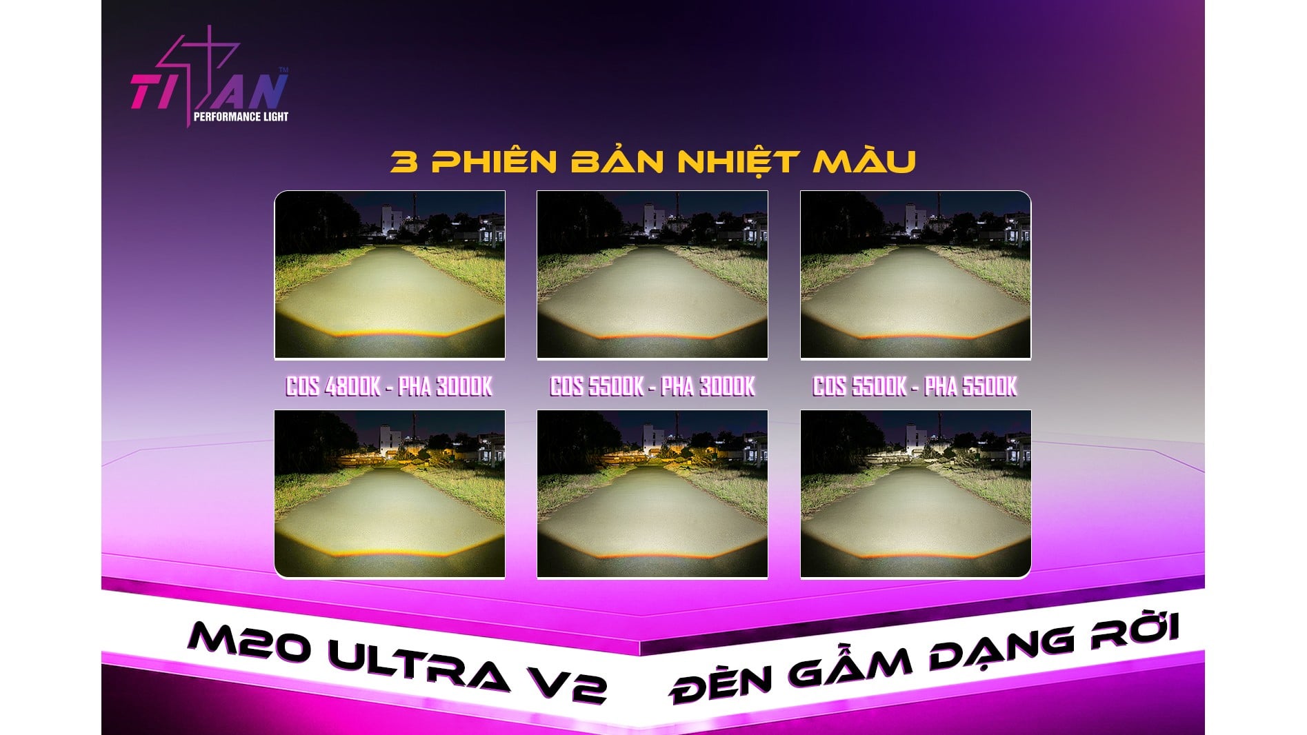 Ba phiên bản nhiệt màu cos/pha của đèn trợ sáng Titan M20 Ultra V2