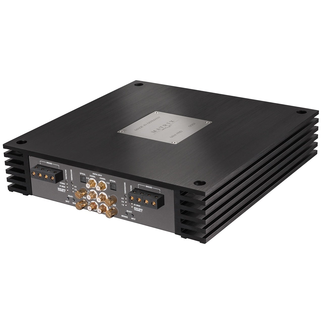 Amply ô tô 4 kênh Brax MX4 PRO góc nghiêng mặt kết nối