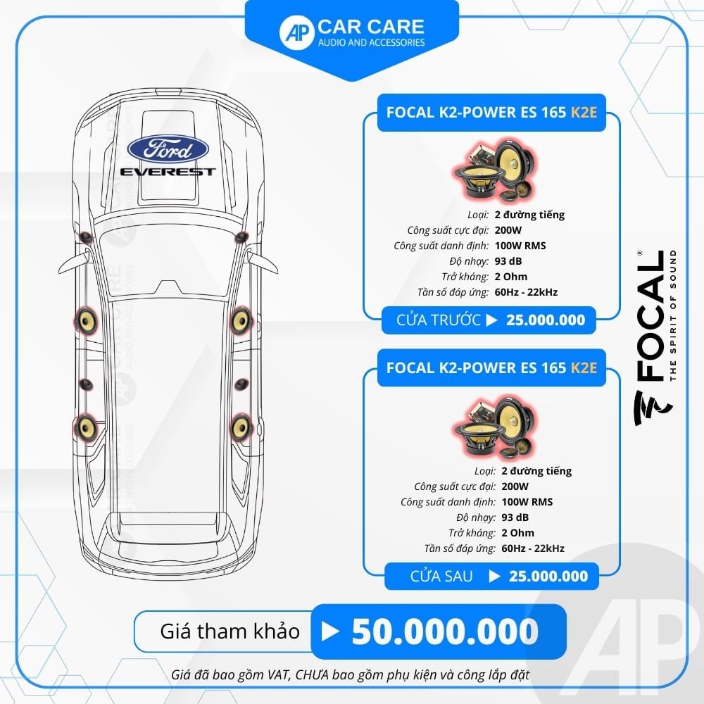 Độ loa ô tô Ford Everest 2025 (8 loa)