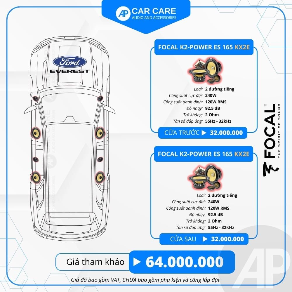 Độ loa ô tô Ford Everest 2025 (8 loa)