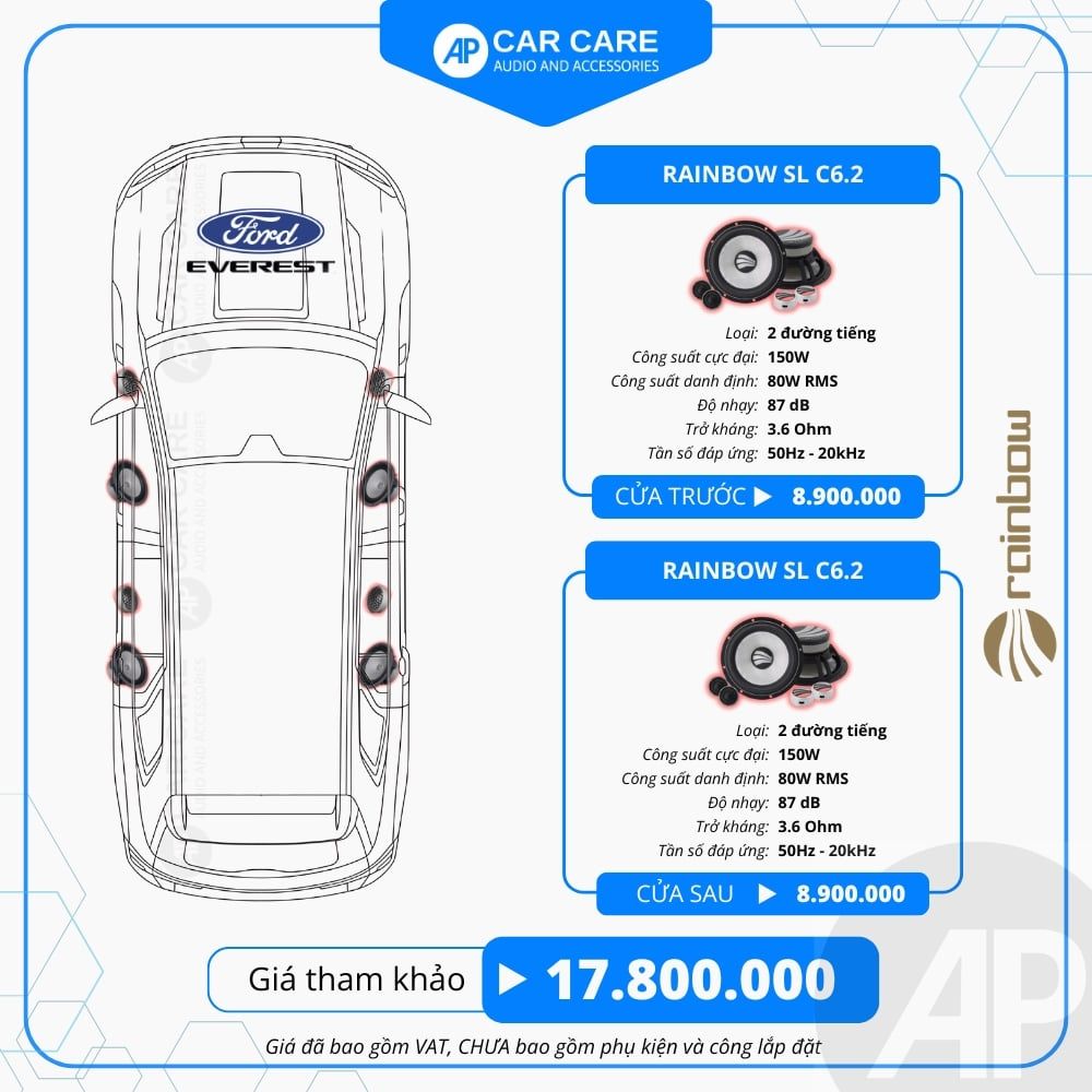 Độ loa ô tô Ford Everest 2025 (8 loa)