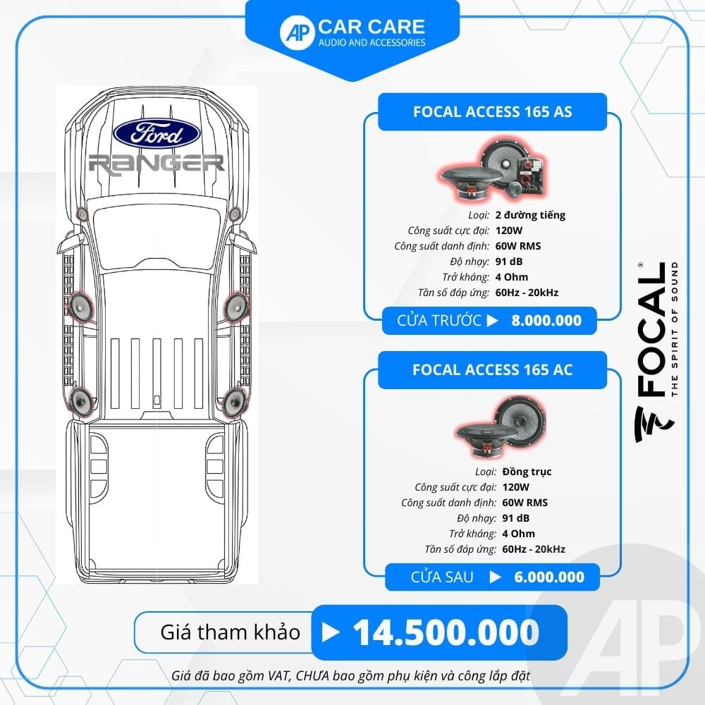 Độ loa ô tô Ford Ranger 2025 (6 loa)