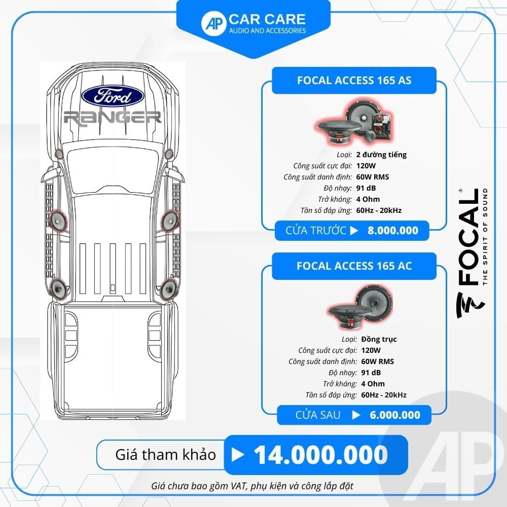Độ loa ô tô Ford Ranger 2025 (6 loa)