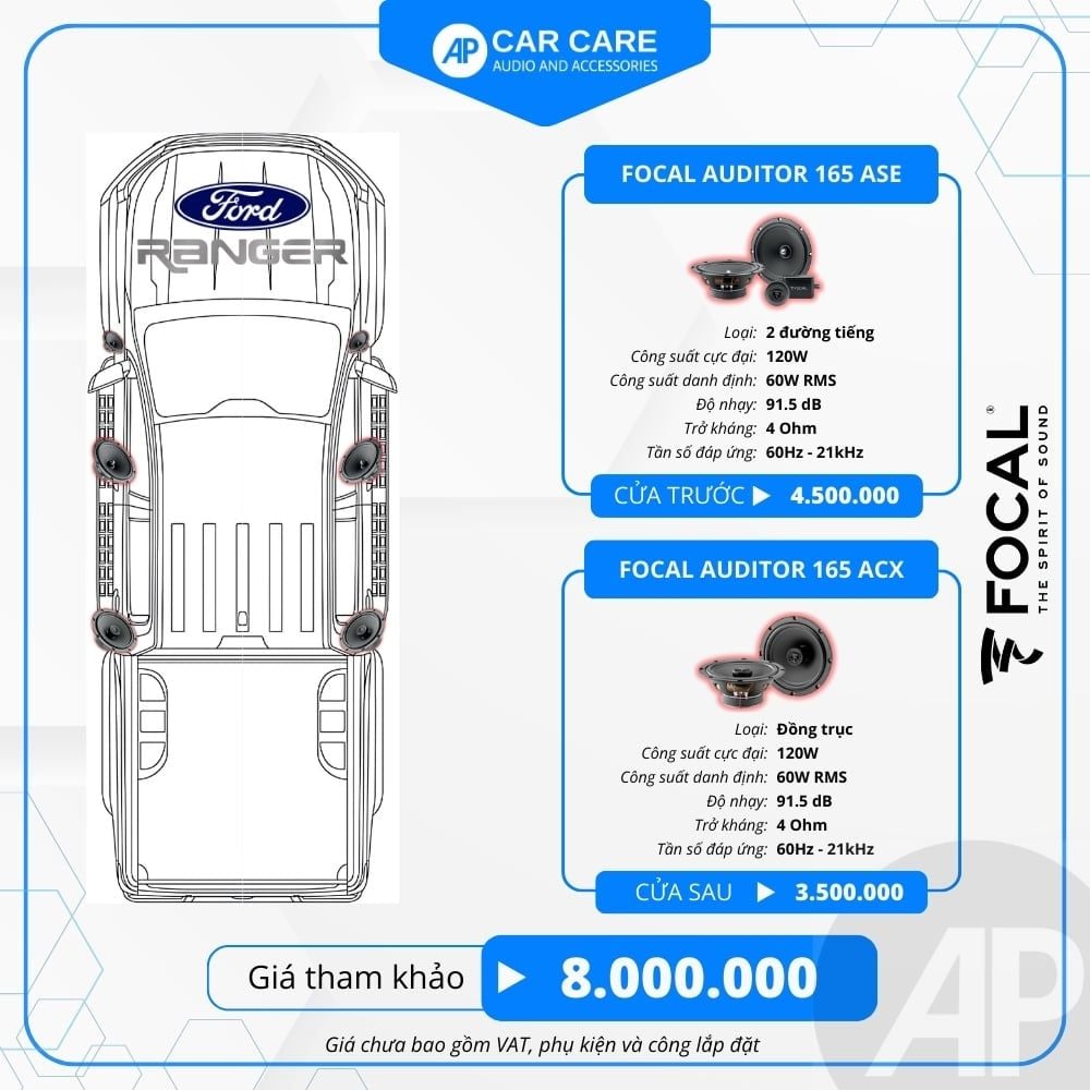 Độ loa ô tô Ford Ranger 2025 (6 loa)