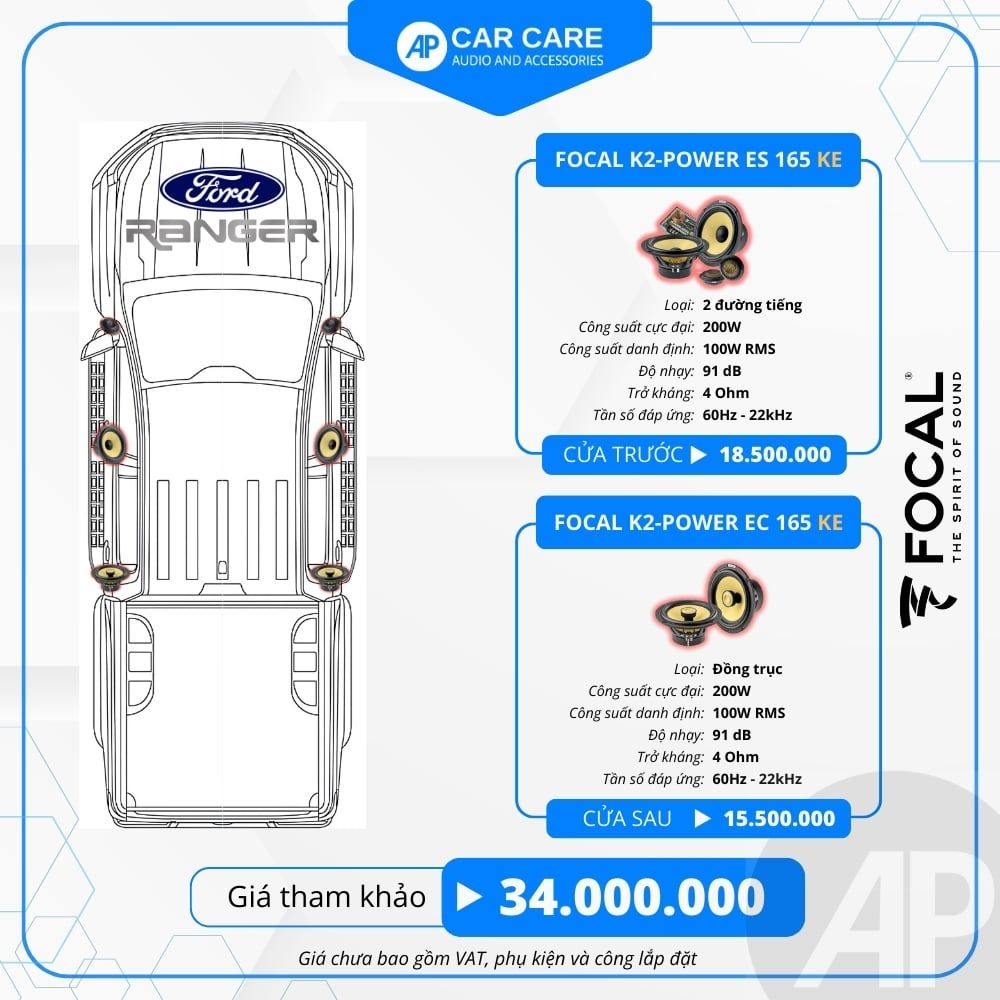 Độ loa ô tô Ford Ranger 2025 (6 loa)