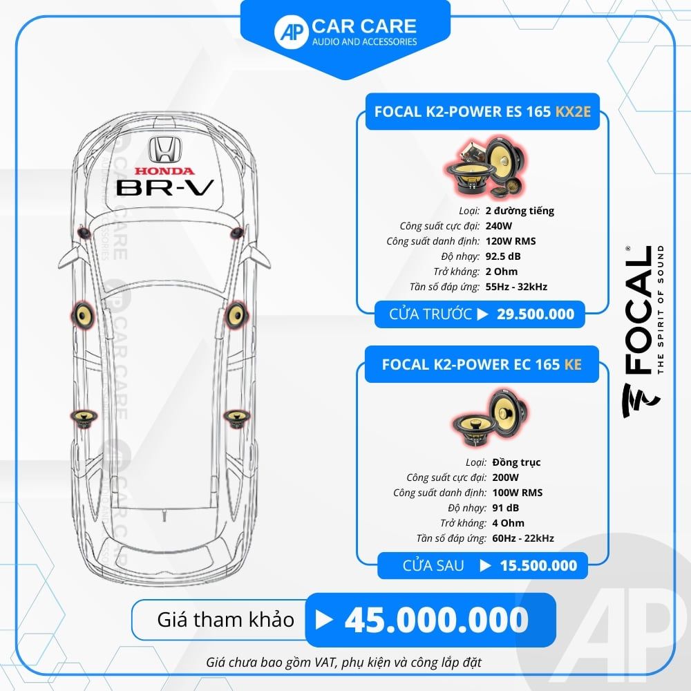 Độ loa ô tô Honda BRV 2025 (6 loa)