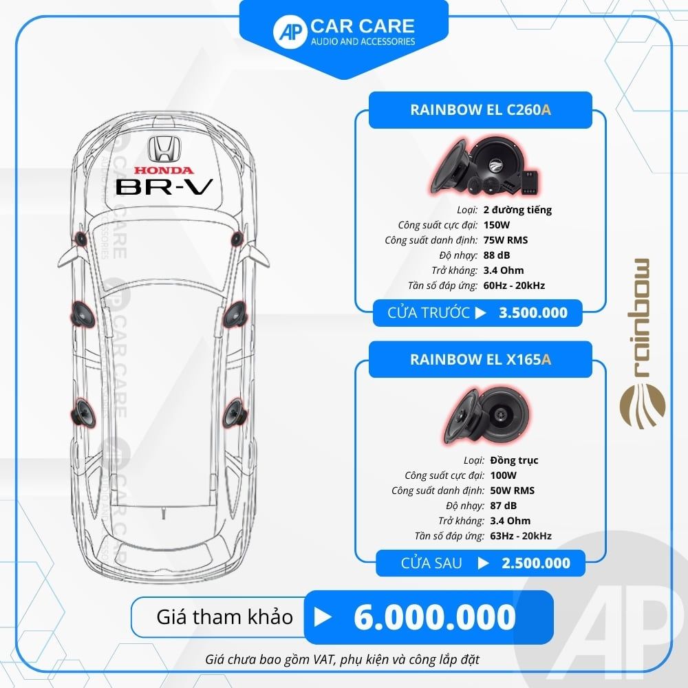 Độ loa ô tô Honda BRV 2025 (6 loa)