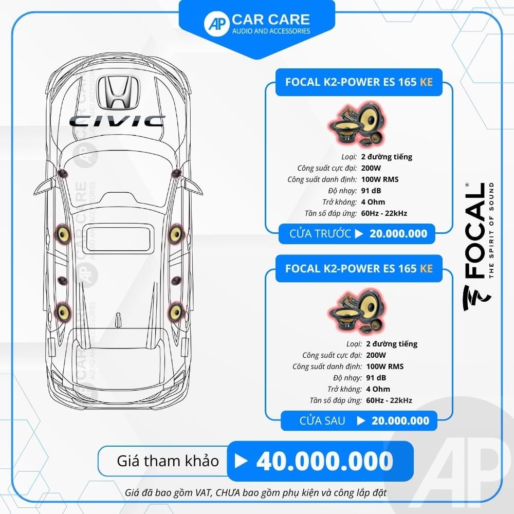 Độ loa ô tô Honda Civic 2025 (8 loa - 12 loa)