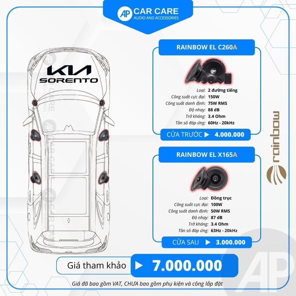 Độ loa ô tô KIA Sorento (6 loa - 12 loa)