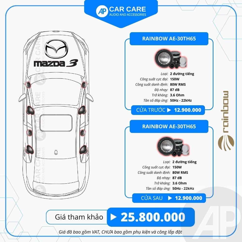 Độ loa ô tô Mazda 3 2025 (8 loa)