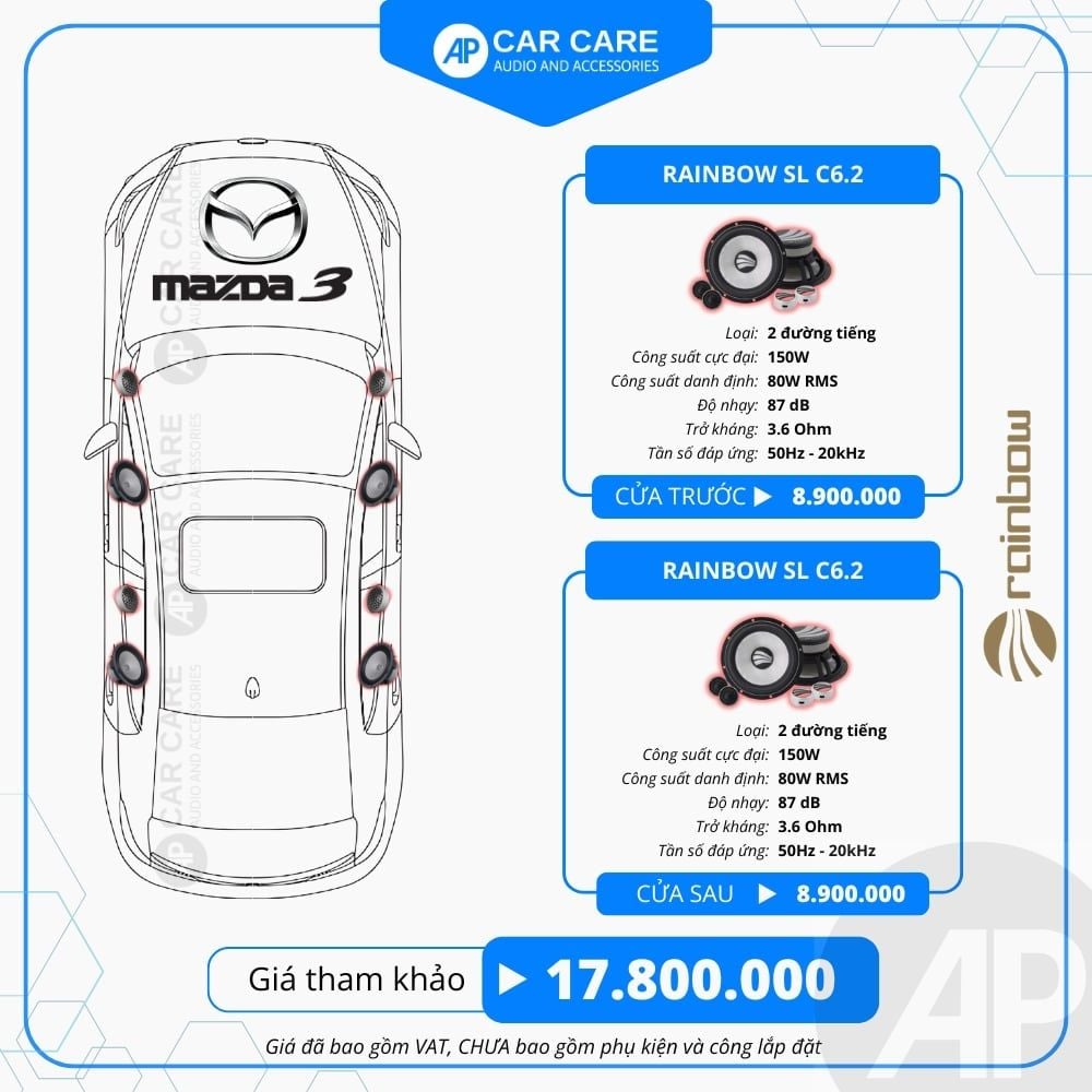 Độ loa ô tô Mazda 3 2025 (8 loa)