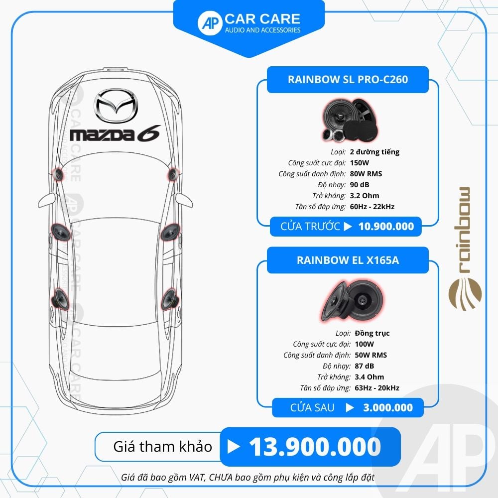 Độ loa ô tô Mazda 6 2025 (6 loa - 11 loa)