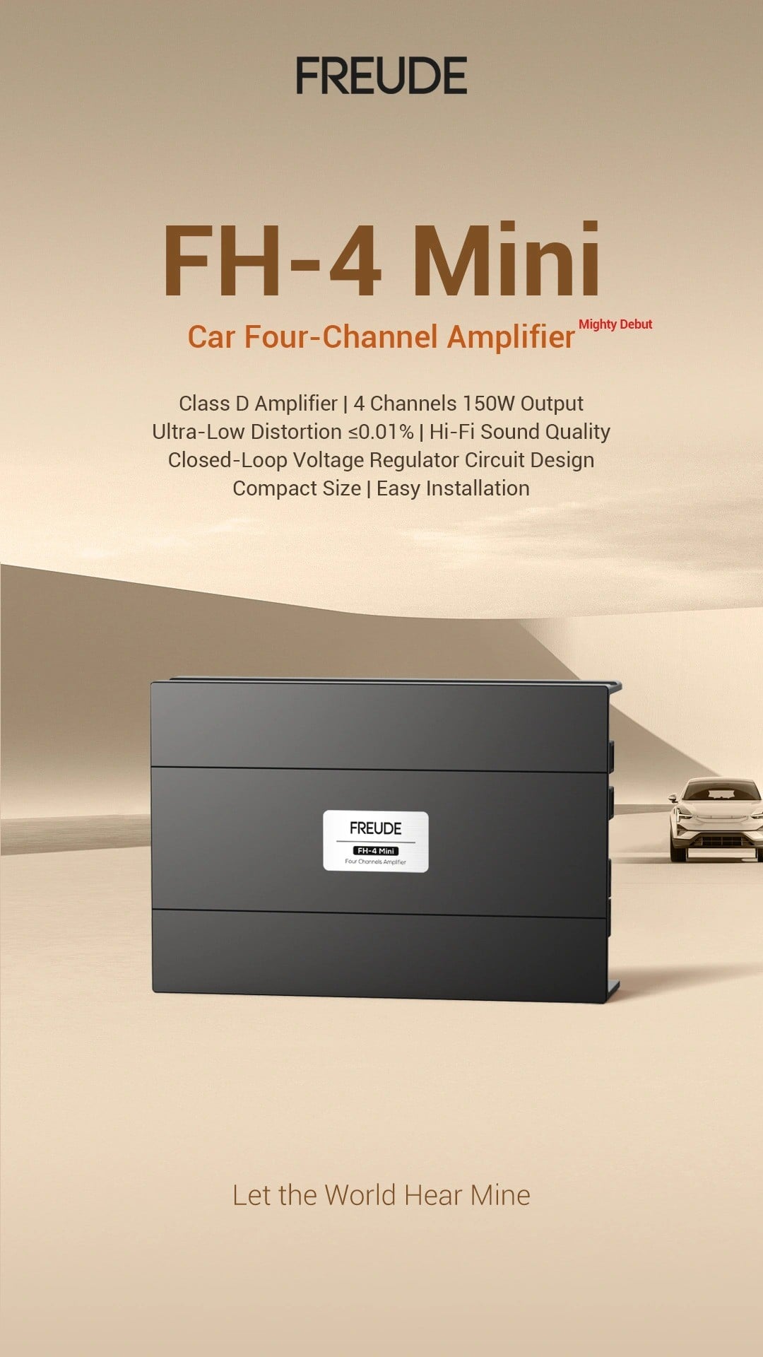 Ảnh bìa Freude FH-4 Mini, amply Class D 4 kênh cho ô tô