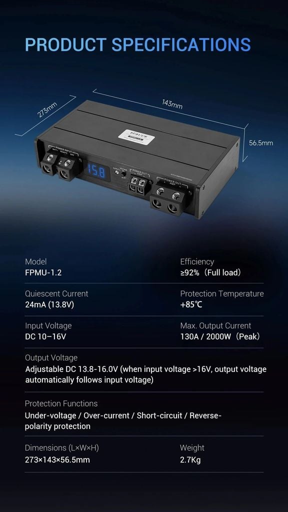 Bộ Ổn Áp Nguồn Âm Thanh Ô Tô Freude FPMU-1.2 130A 13.8–16V