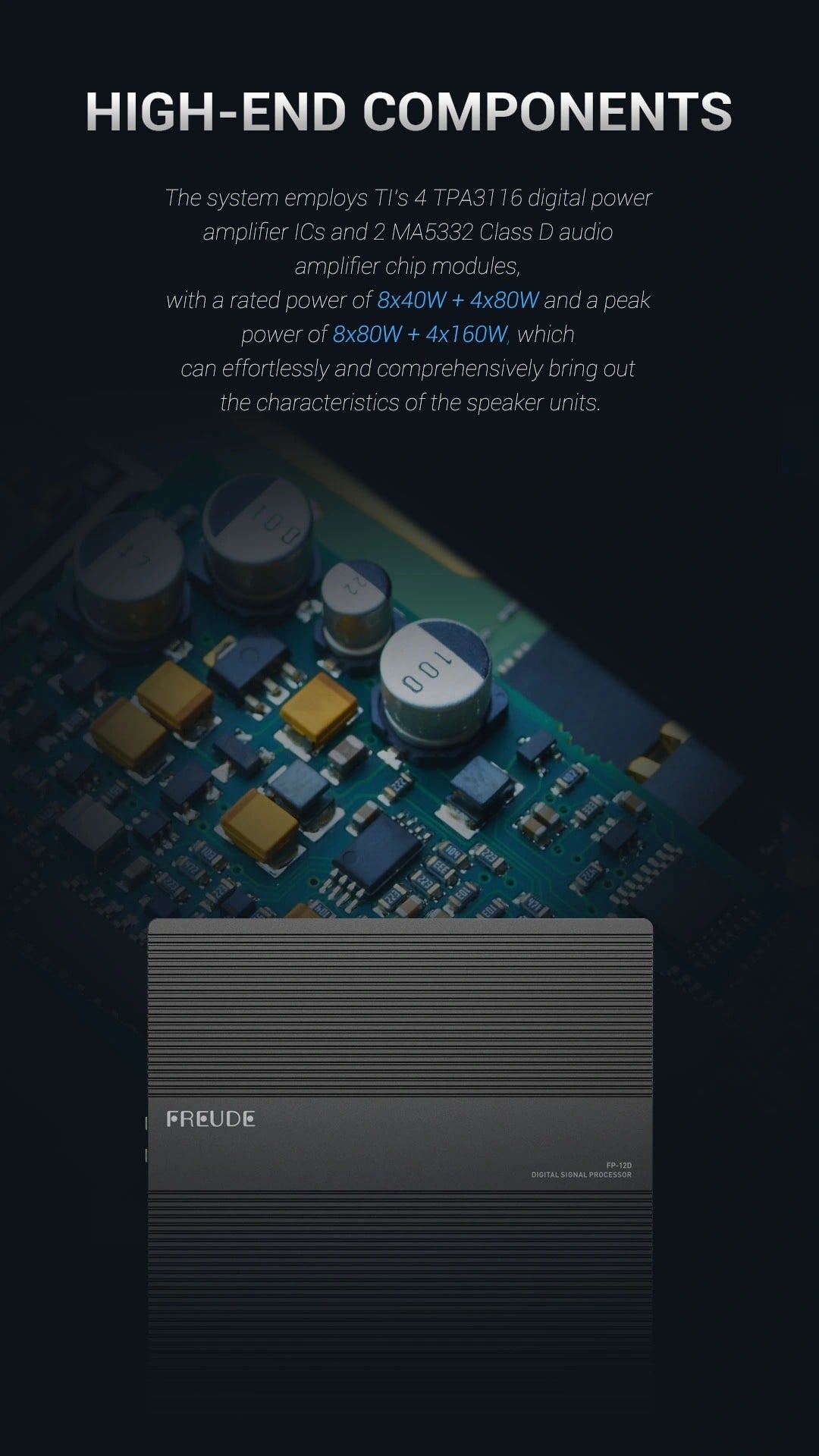 Bo mạch Freude FP-12D với IC TPA3116 và MA5332, 8x40W + 4x80W