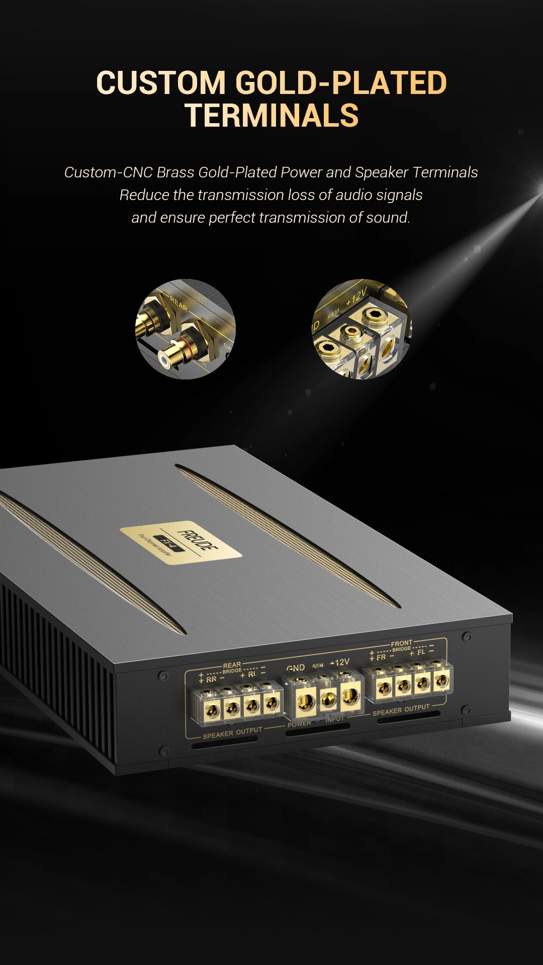 Cọc nguồn và cọc loa mạ vàng gia công CNC của Freude FX-4