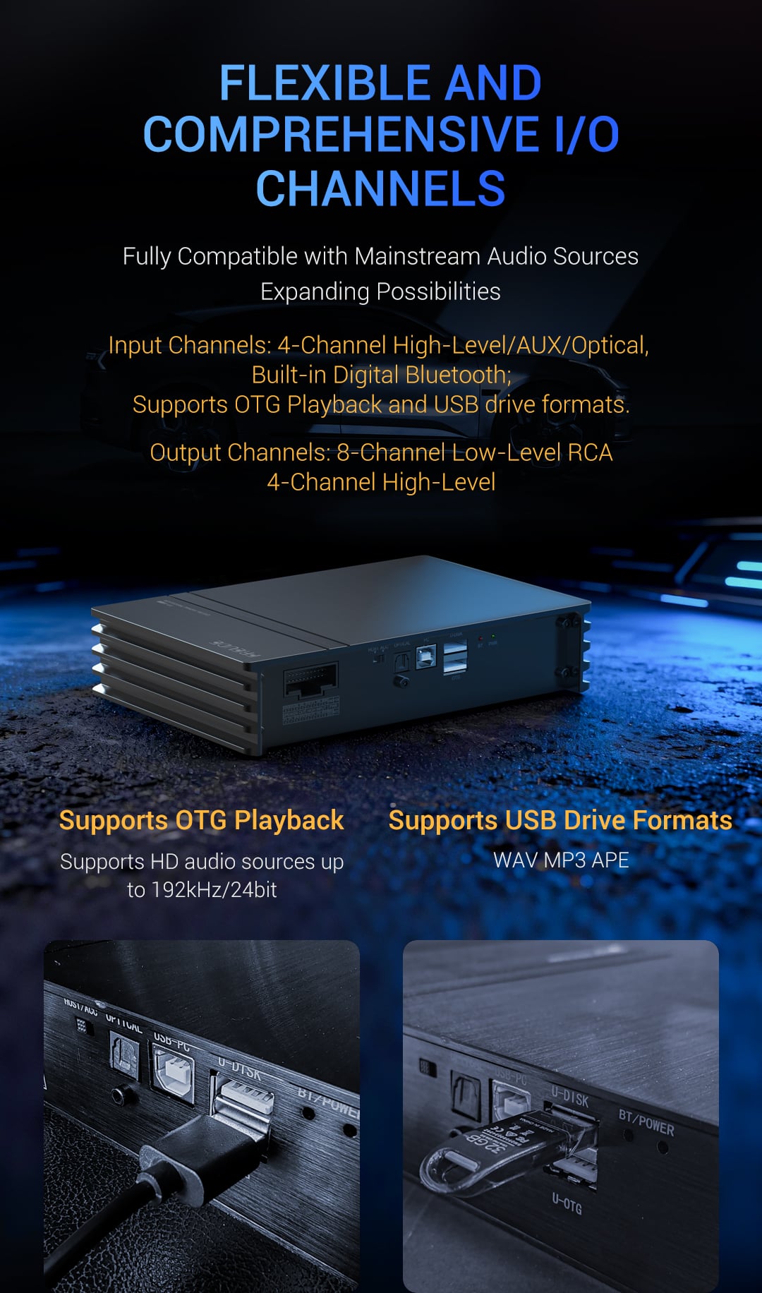 Các ngõ vào USB OTG optical Bluetooth và high-level trên Freude FP-8 V5
