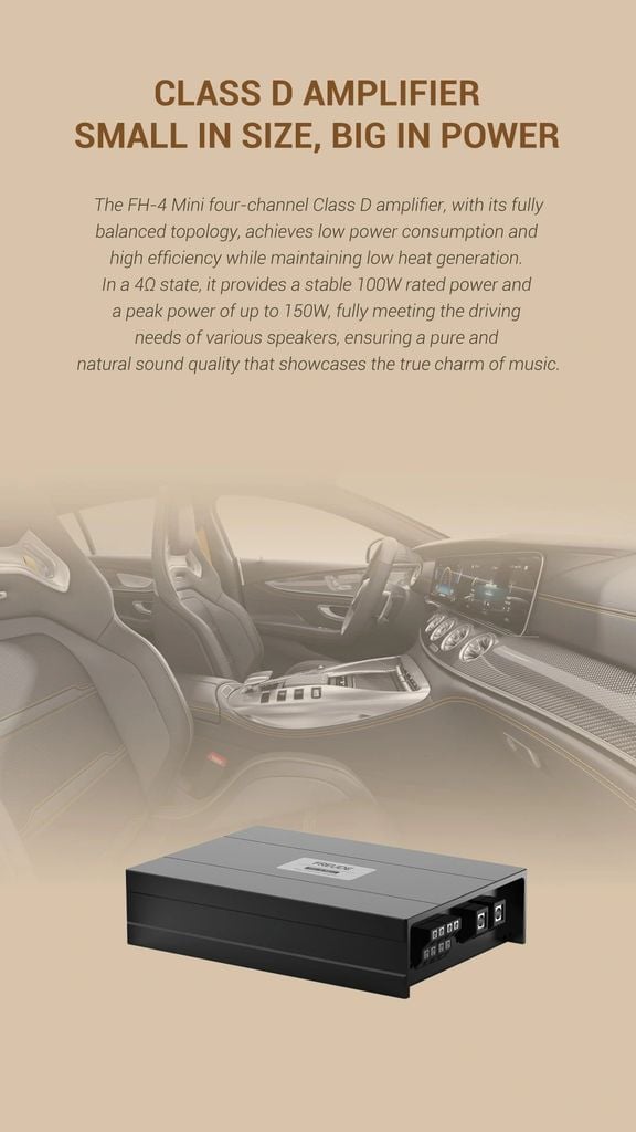 Amply Ô Tô 4 Kênh Freude FH-4 Mini 4x100W Có Lọc HPF/LPF