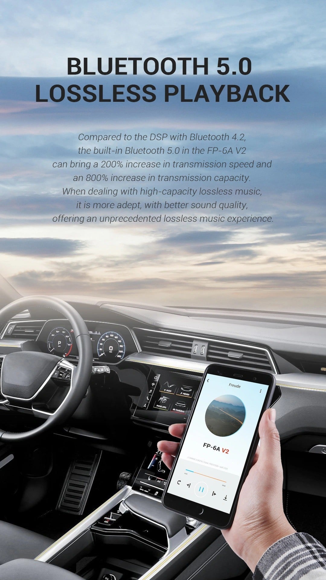 Freude FP-6A V2 phát nhạc Bluetooth 5.0 từ điện thoại trong xe