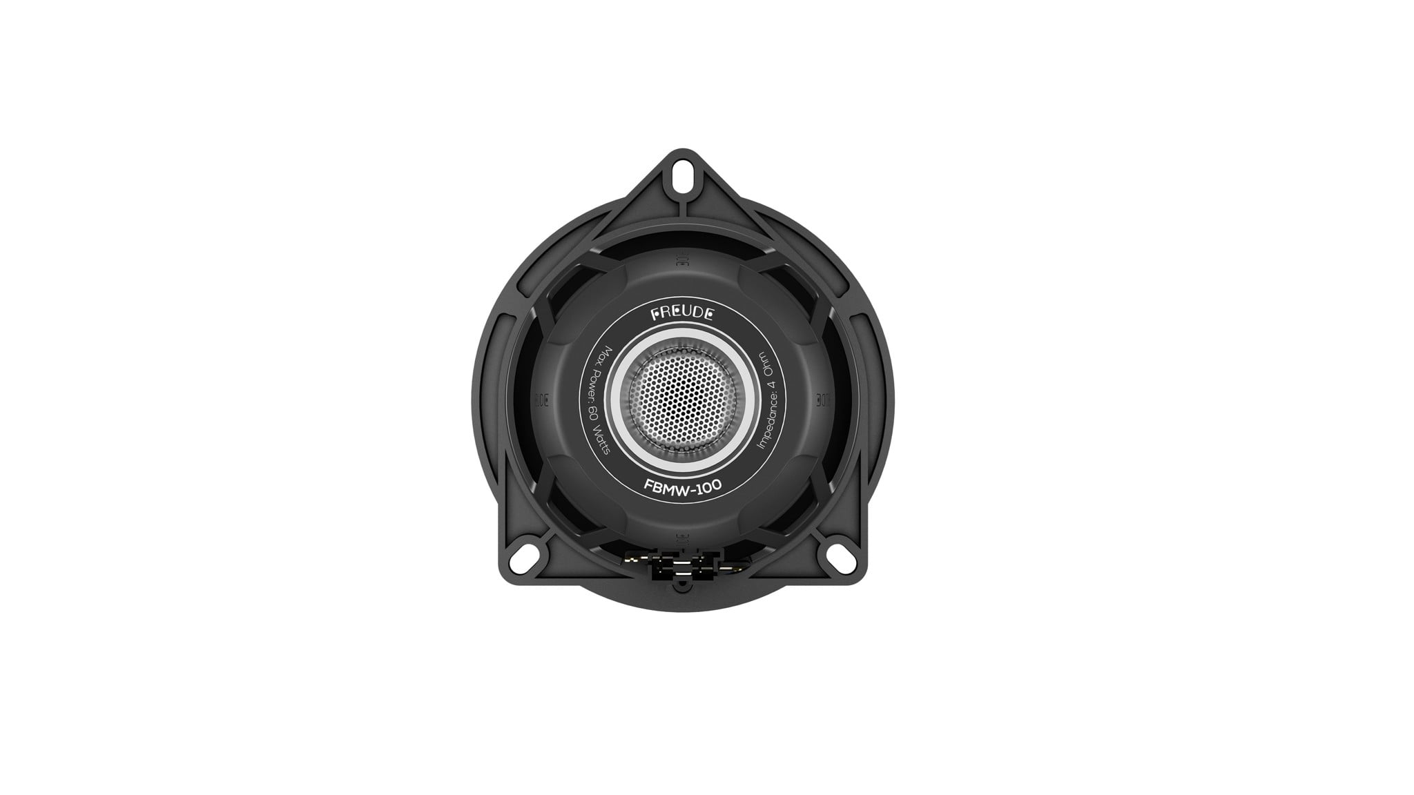 Mặt sau mid Freude FBMW-100 với rổ nhôm đúc và giắc cắm BMW