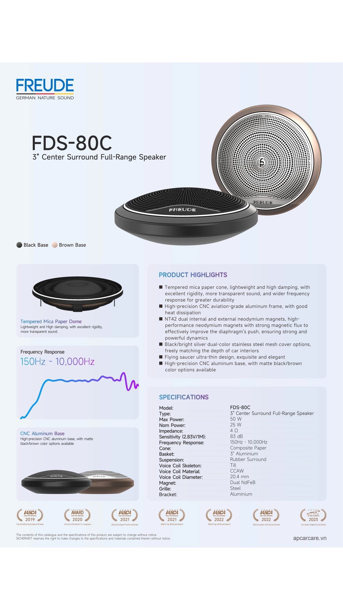 Tờ thông số chính hãng Freude FDS-80C loa center 3 inch