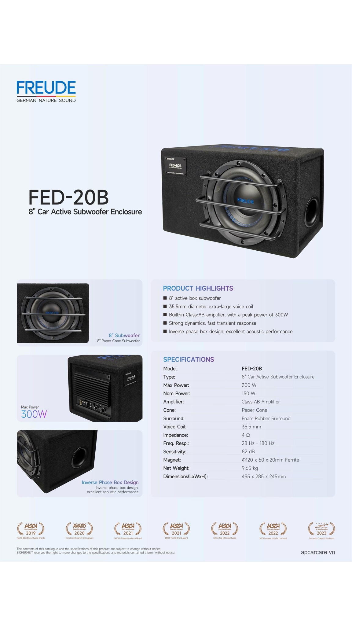 Tờ thông số kỹ thuật sub điện Freude FED-20B