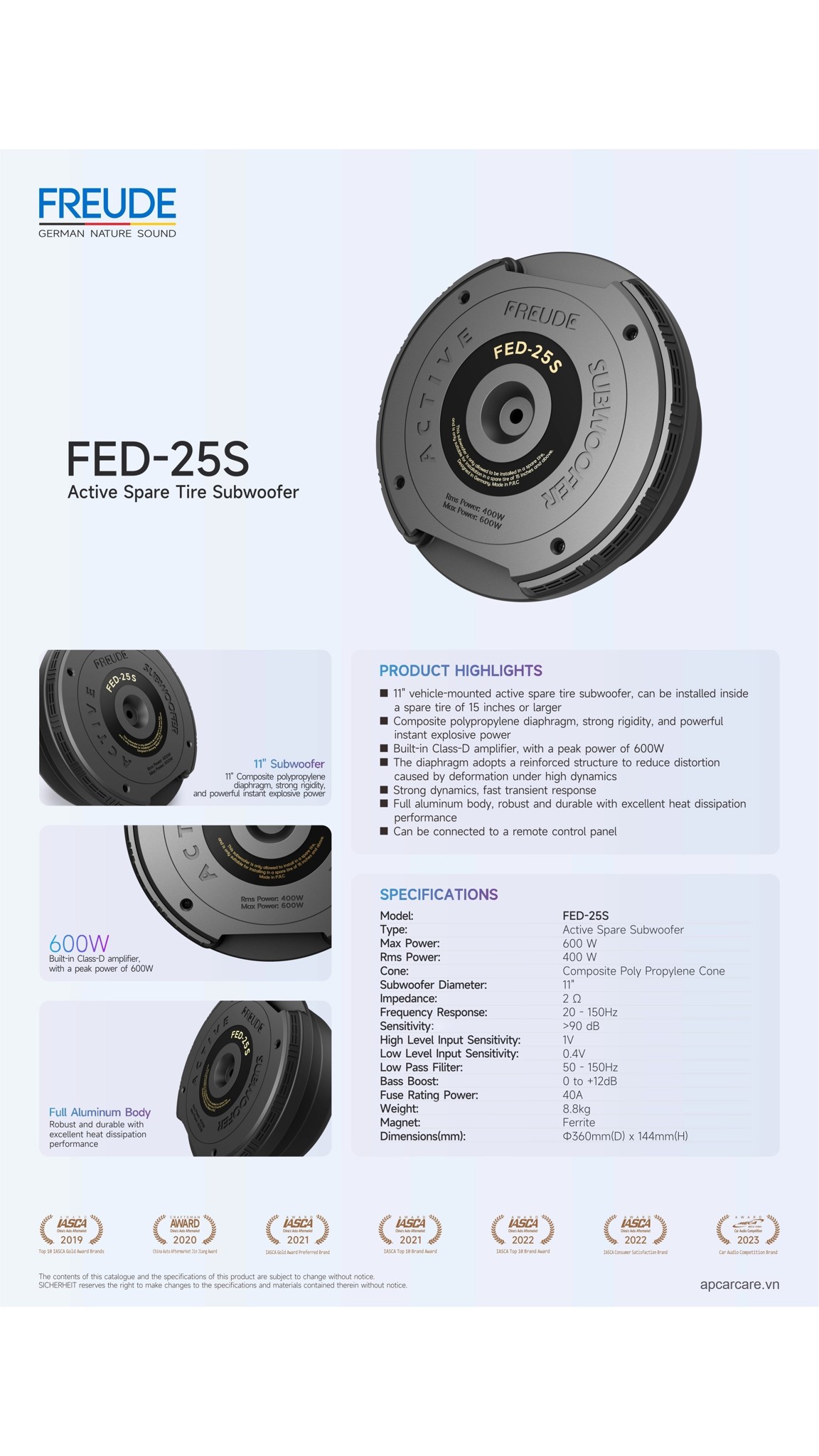 Tờ thông số kỹ thuật sub điện Freude FED-25S
