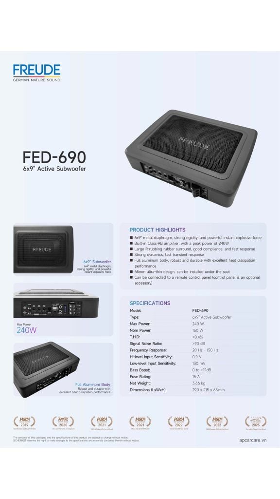 Loa SUB Điện Gầm Ghế Ô Tô Freude FED-690 6x9 Inch 160W Mỏng 65mm