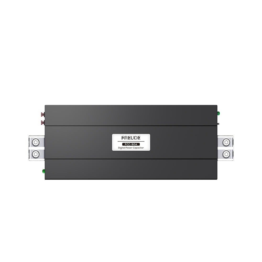 Tụ điện nguồn Freude FCC-90A nhìn từ trên, hai đầu cọc nguồn