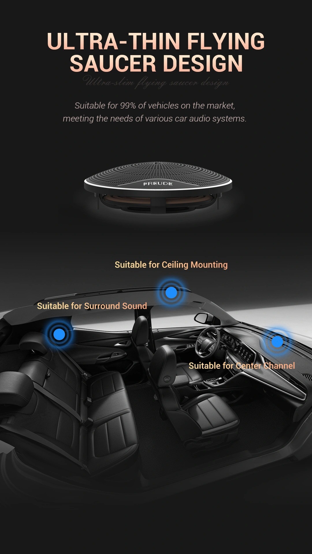 Vị trí lắp Freude FDS-80: trần, surround và center trong cabin