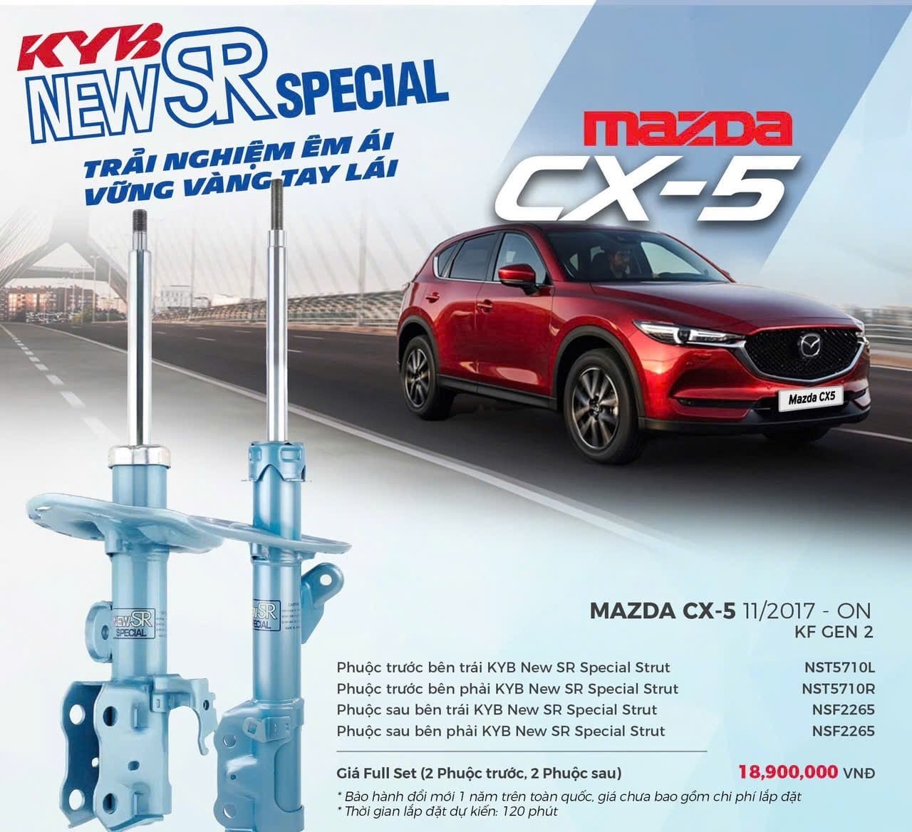 Poster KYB New SR Special cho Mazda CX-5 KF từ 11/2017: phuộc trước NST5710L, NST5710R, sau NSF2265