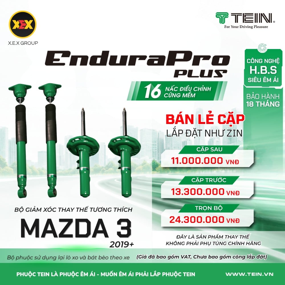 Giảm Xóc Ô Tô Mazda 3 (2019+) Tein EnduraPro Plus - Điều Chỉnh 16 Nấc