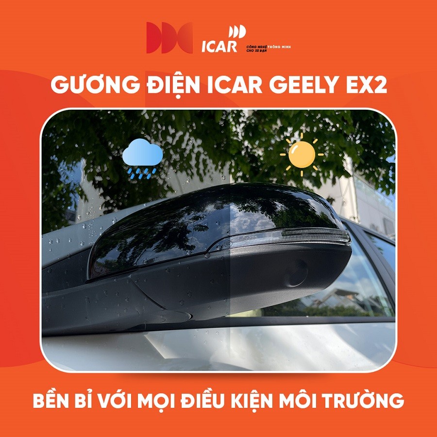 Gương điện iCar Geely EX2 dưới nắng và mưa