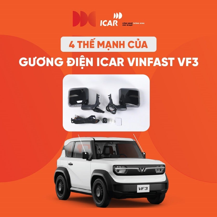 Bộ gương điện iCar cho VinFast VF3 gồm 2 gương, dây và núm chỉnh