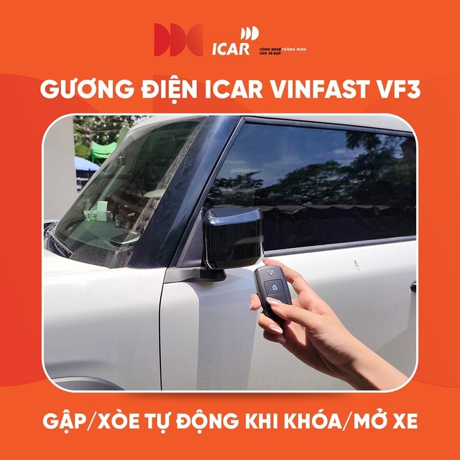 Gương VinFast VF3 tự gập khi khoá xe bằng chìa khoá