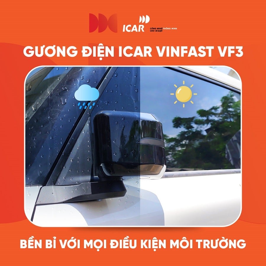 Gương điện iCar VF3 dùng được khi nắng và mưa