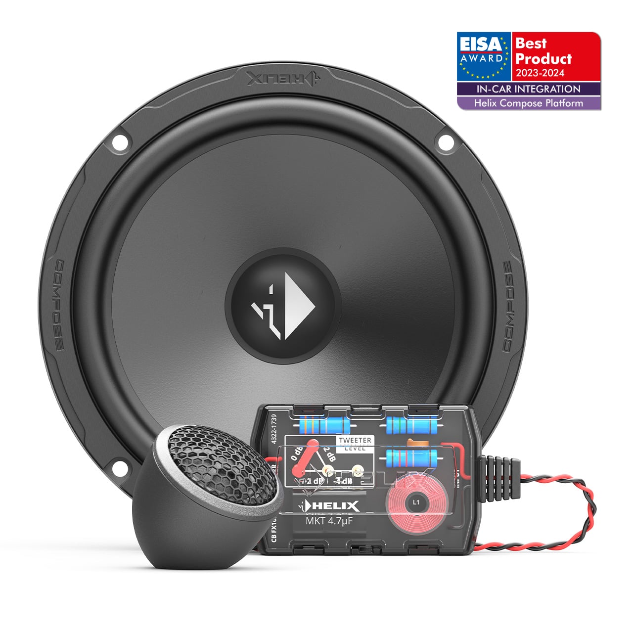 Bộ loa 2 way Helix CB K165.2-S3 gồm treble, mid bass và phân tần