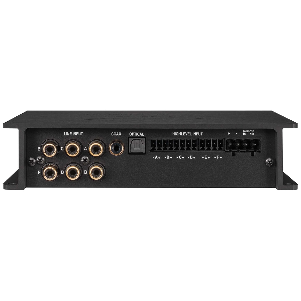 Mặt ngõ vào loa, RCA, quang và coax của Helix DSP.3S