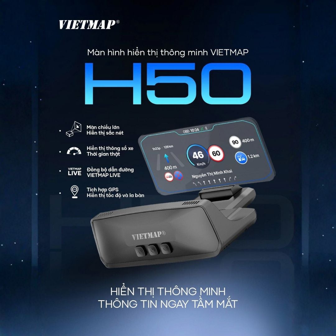 Vietmap HUD H50 - Cảnh báo tốc độ tích hợp dẫn đường
